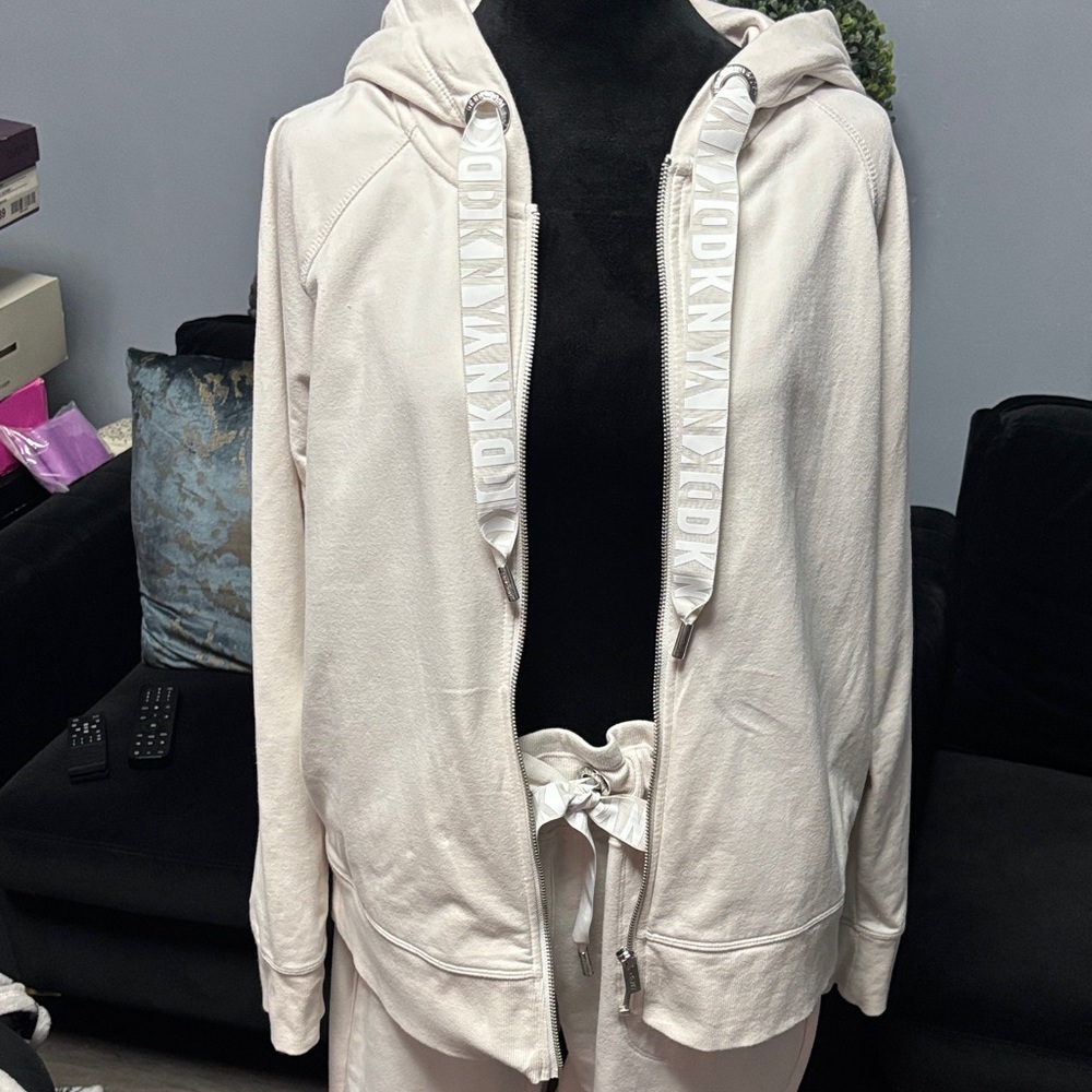 DKNY Two-Toned Sand Hooded Zip-Up Jacket